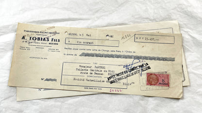 1950s - Lot of 6 Vintage French Bills of Exchange – Handwritten Commercial Documents with Stamps