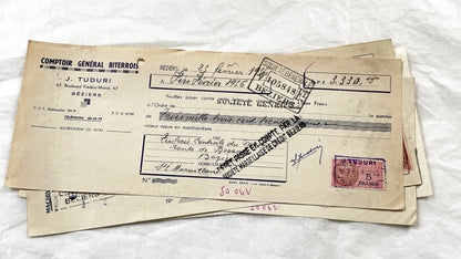1950s - Lot of 6 Vintage French Bills of Exchange – Handwritten Commercial Documents with Stamps