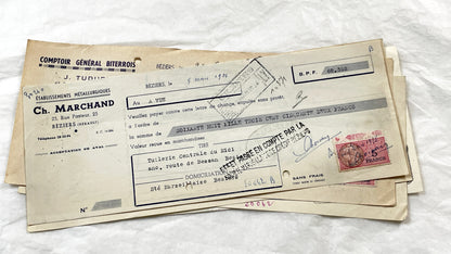 1950s - Lot of 6 Vintage French Bills of Exchange – Handwritten Commercial Documents with Stamps