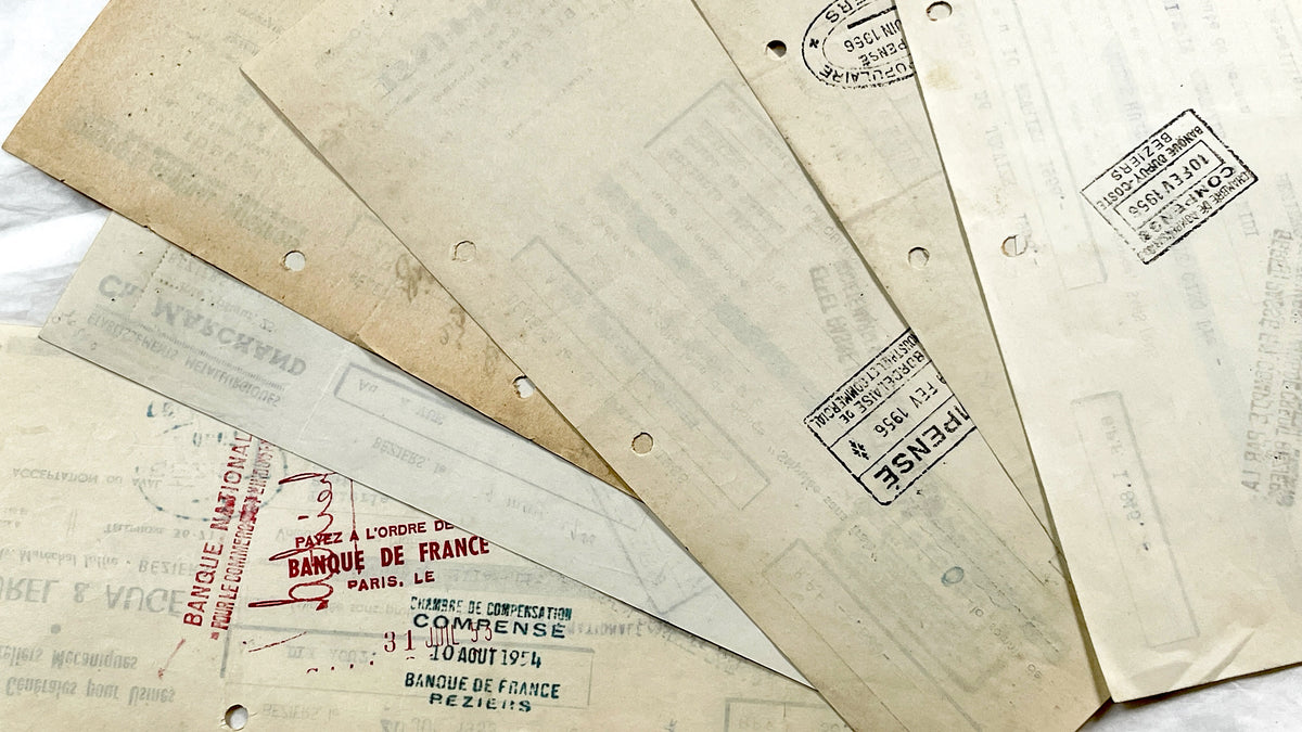 1950s - Lot of 6 Vintage French Bills of Exchange – Handwritten Commercial Documents with Stamps