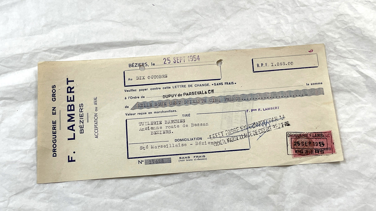 1950s - Lot of 6 Vintage French Bills of Exchange – Handwritten Commercial Documents with Stamps