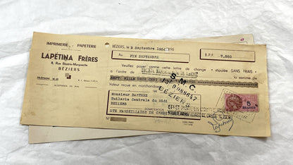 1950s - Lot of 6 Vintage French Bills of Exchange – Handwritten Commercial Documents with Stamps