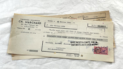 1950s - Lot of 6 Vintage French Bills of Exchange – Handwritten Commercial Documents with Stamps