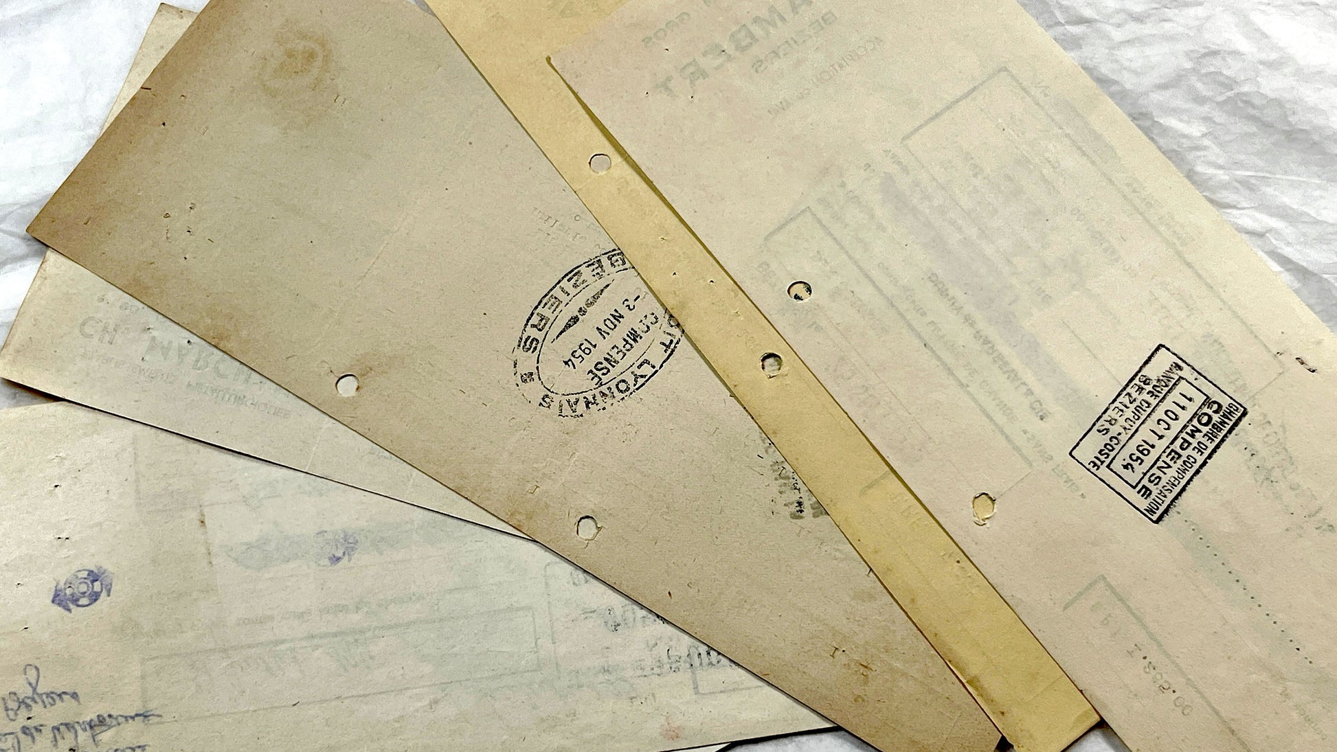1950s - Lot of 6 Vintage French Bills of Exchange – Handwritten Commercial Documents with Stamps