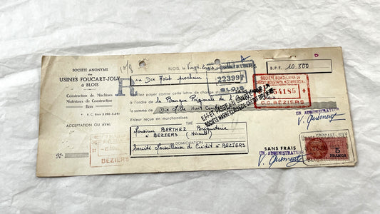 1950s - Lot of 6 Vintage French Bills of Exchange – Handwritten Commercial Documents with Stamps