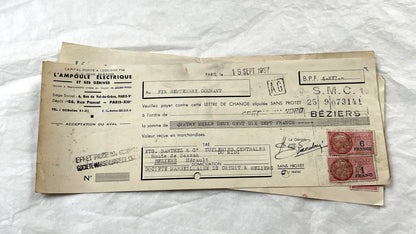 1950s - Lot of 6 Vintage French Bills of Exchange – Handwritten Commercial Documents with Stamps
