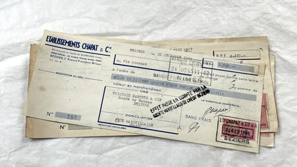1950s - Lot of 6 Vintage French Bills of Exchange – Handwritten Commercial Documents with Stamps