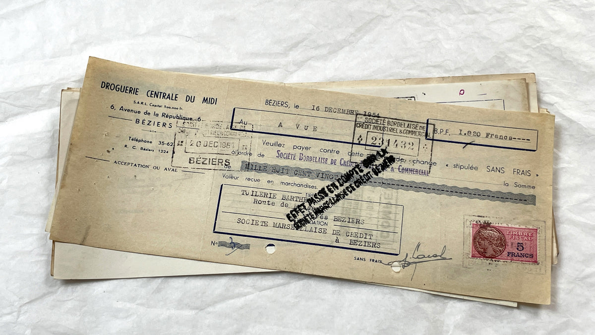 1950s - Lot of 6 Vintage French Bills of Exchange – Handwritten Commercial Documents with Stamps