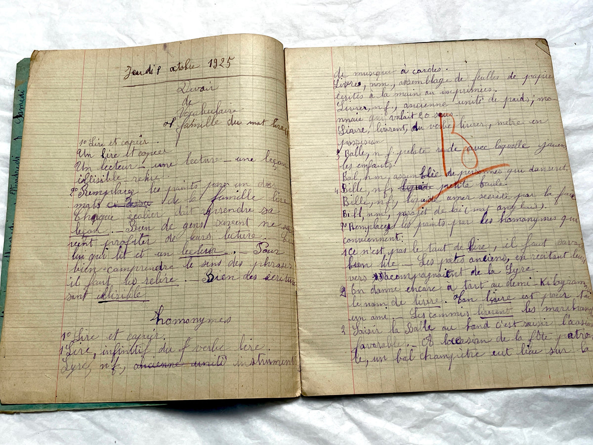 1920s - Vintage French School Notebook - Girl's Handwritten Journal - Classroom Ephemera