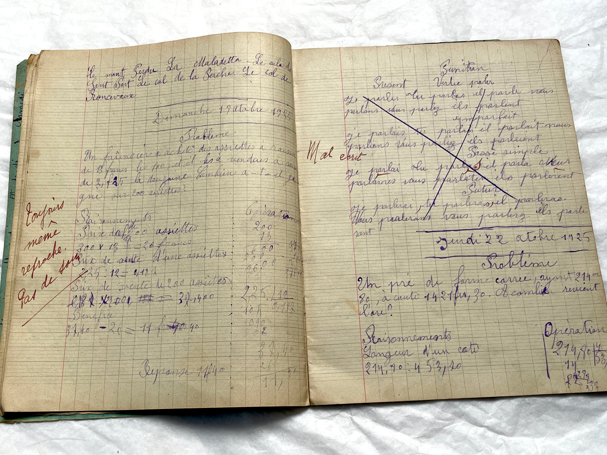 1920s - Vintage French School Notebook - Girl's Handwritten Journal - Classroom Ephemera