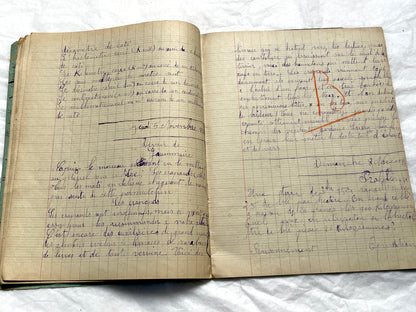 1920s - Vintage French School Notebook - Girl's Handwritten Journal - Classroom Ephemera