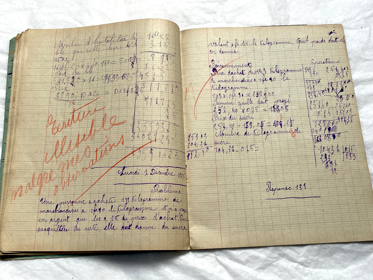 1920s - Vintage French School Notebook - Girl's Handwritten Journal - Classroom Ephemera