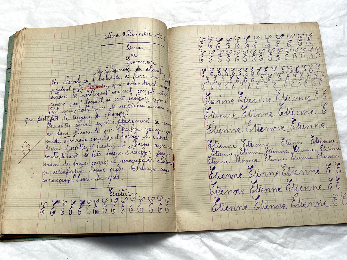 1920s - Vintage French School Notebook - Girl's Handwritten Journal - Classroom Ephemera