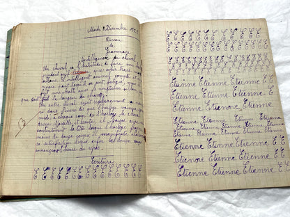 1920s - Vintage French School Notebook - Girl's Handwritten Journal - Classroom Ephemera