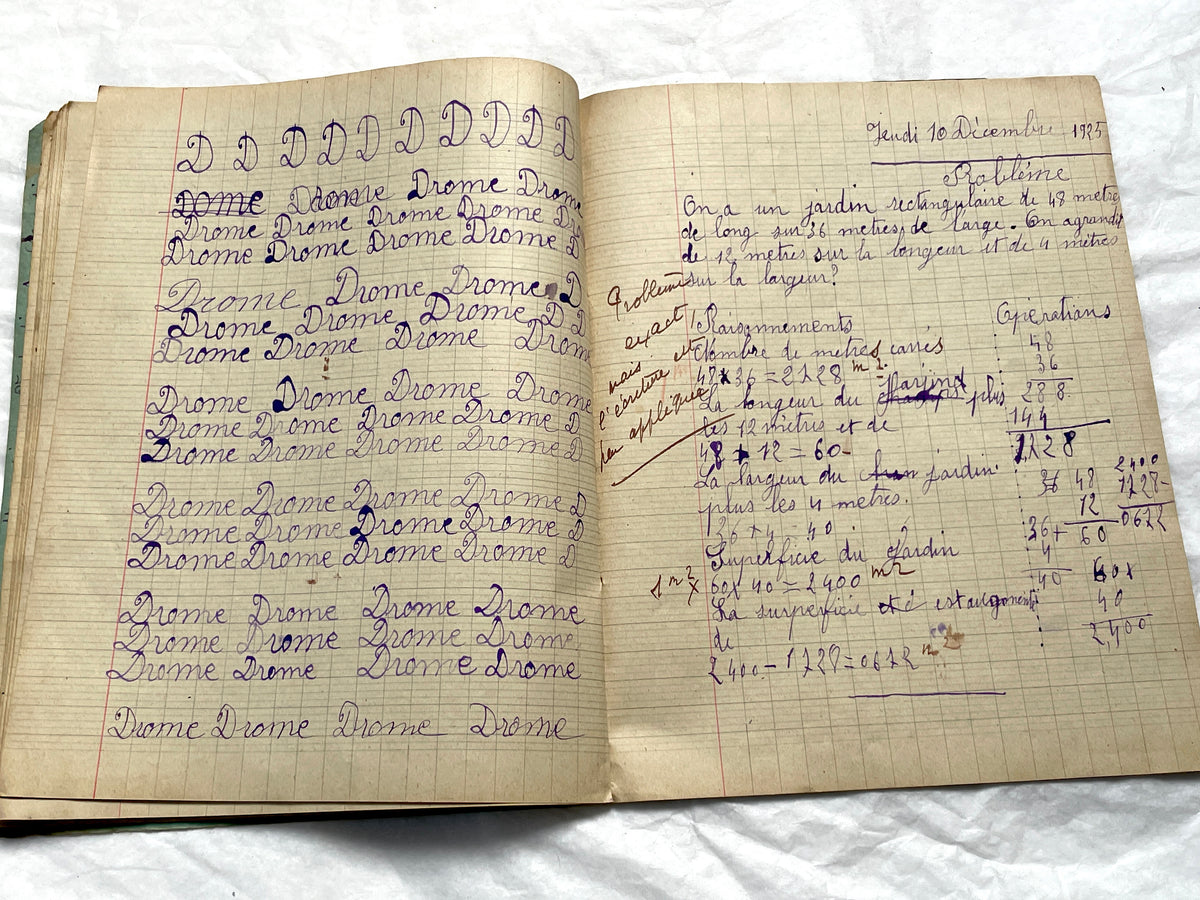 1920s - Vintage French School Notebook - Girl's Handwritten Journal - Classroom Ephemera