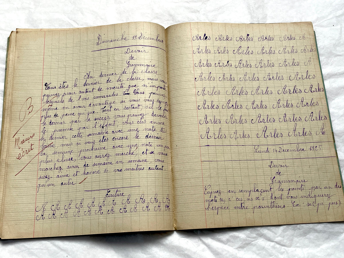 1920s - Vintage French School Notebook - Girl's Handwritten Journal - Classroom Ephemera
