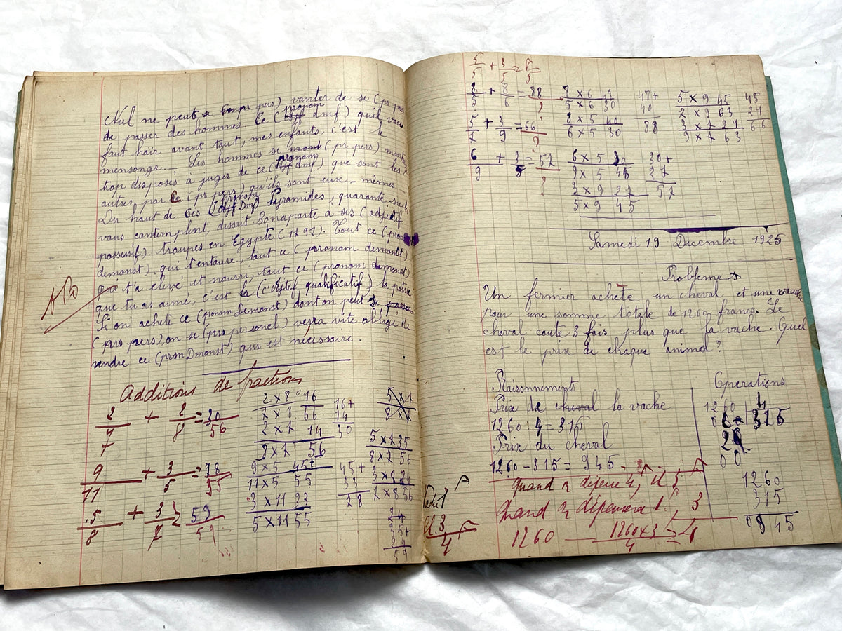 1920s - Vintage French School Notebook - Girl's Handwritten Journal - Classroom Ephemera
