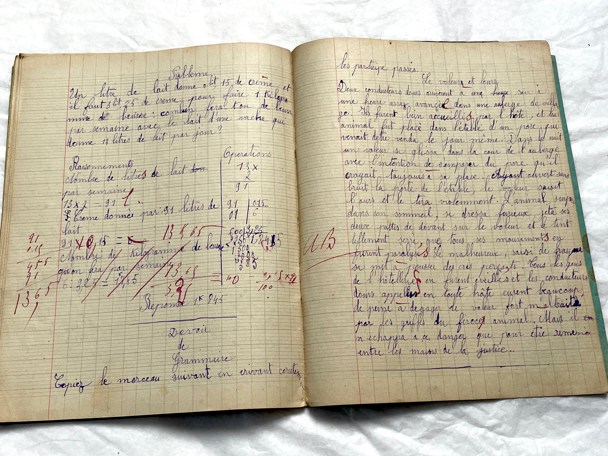 1920s - Vintage French School Notebook - Girl's Handwritten Journal - Classroom Ephemera