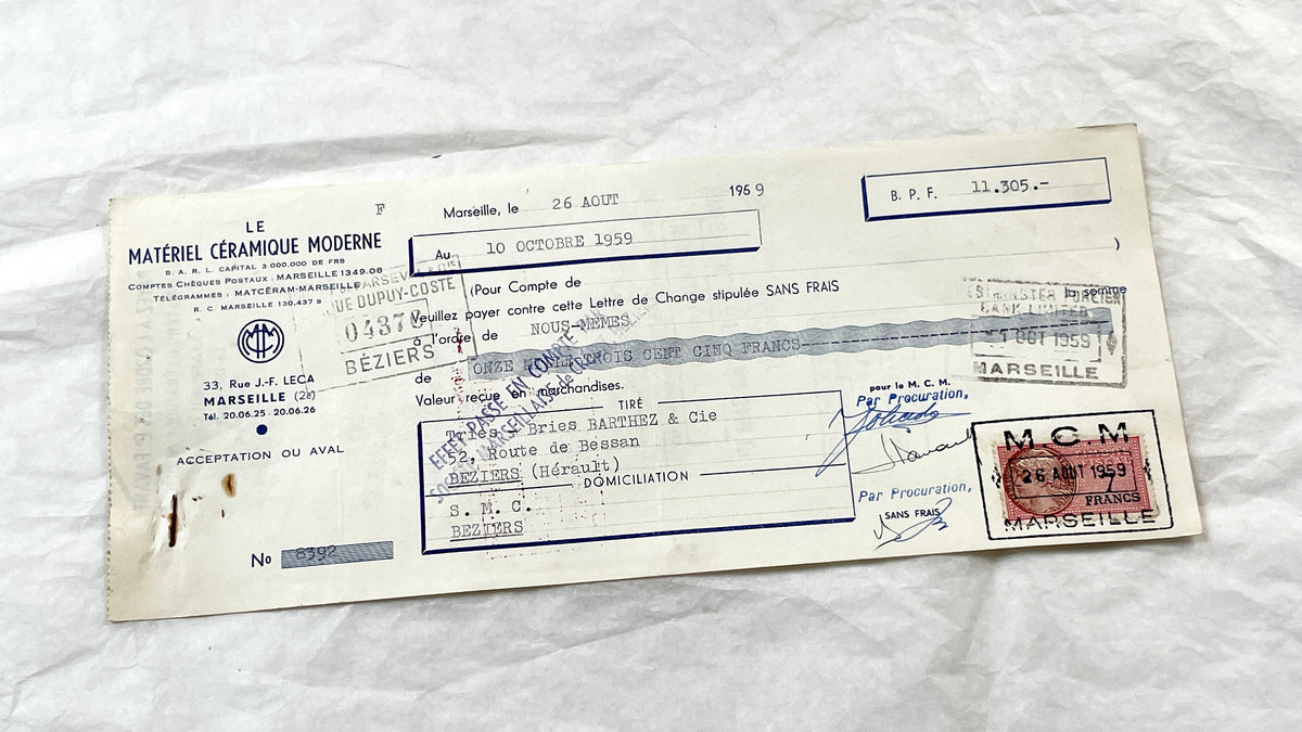 1950s - Lot of 6 Vintage French Bills of Exchange – Handwritten Commercial Documents with Stamps