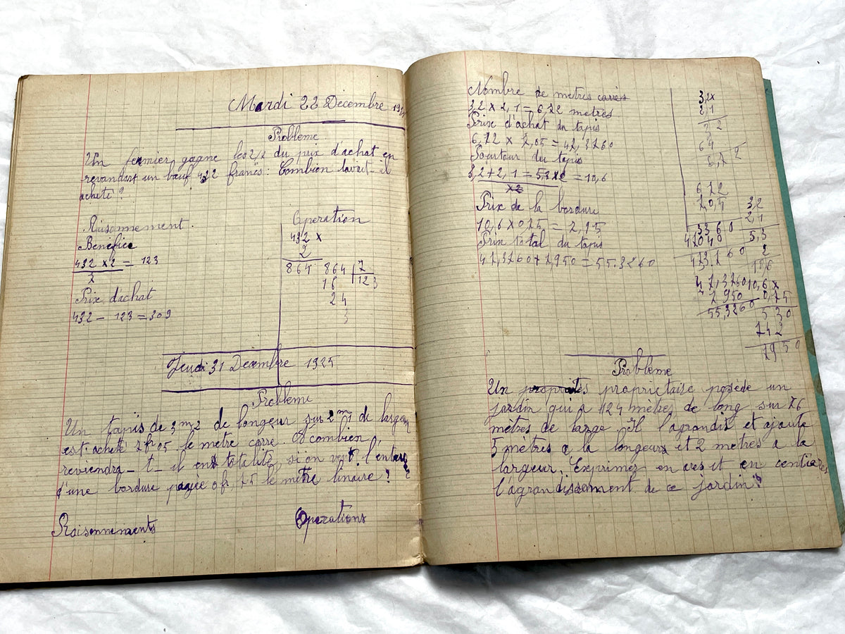 1920s - Vintage French School Notebook - Girl's Handwritten Journal - Classroom Ephemera