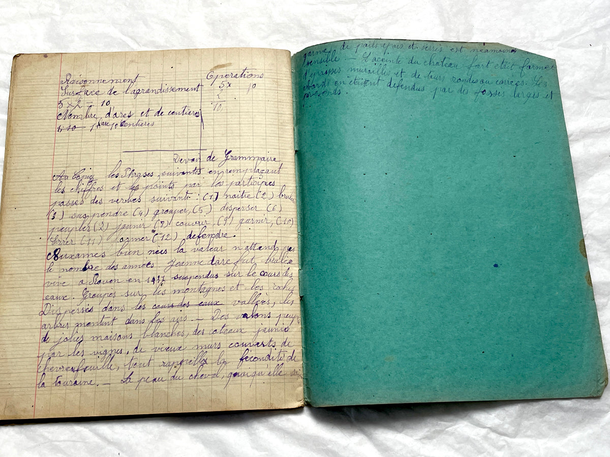 1920s - Vintage French School Notebook - Girl's Handwritten Journal - Classroom Ephemera