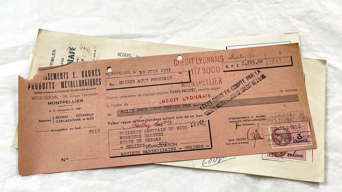 1950s - Lot of 6 Vintage French Bills of Exchange – Handwritten Commercial Documents with Stamps