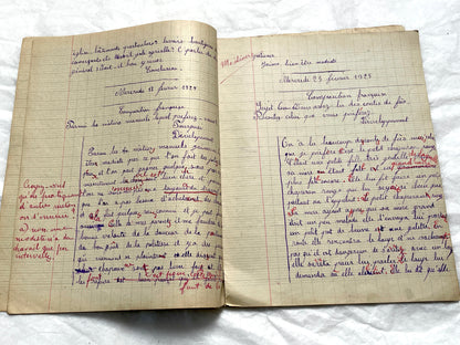 1920s - French School Notebook - Young Girl's Handwritten Composition Book, Grammar & Math Exercises - Vintage French Ephemera