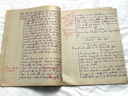 1920s - French School Notebook - Young Girl's Handwritten Composition Book, Grammar & Math Exercises - Vintage French Ephemera