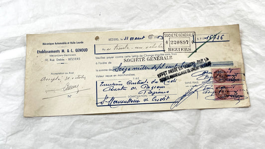 1950s - Lot of 6 Vintage French Bills of Exchange – Handwritten Commercial Documents with Stamps