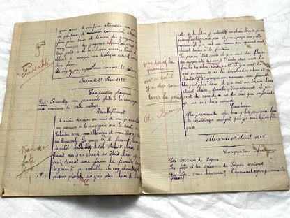 1920s - French School Notebook - Young Girl's Handwritten Composition Book, Grammar & Math Exercises - Vintage French Ephemera