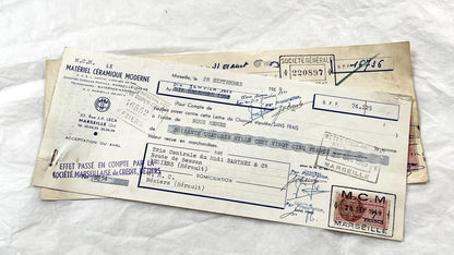 1950s - Lot of 6 Vintage French Bills of Exchange – Handwritten Commercial Documents with Stamps