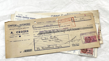 1950s - Lot of 6 Vintage French Bills of Exchange – Handwritten Commercial Documents with Stamps
