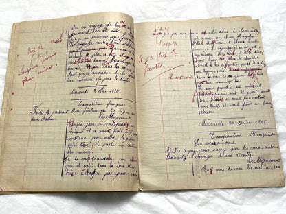 1920s - French School Notebook - Young Girl's Handwritten Composition Book, Grammar & Math Exercises - Vintage French Ephemera