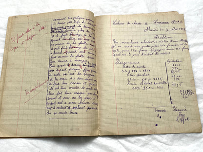 1920s - French School Notebook - Young Girl's Handwritten Composition Book, Grammar & Math Exercises - Vintage French Ephemera