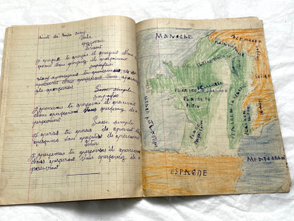 1920s - French School Notebook - Young Girl's Handwritten Composition Book, Grammar & Math Exercises - Vintage French Ephemera