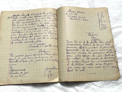 1920s - French School Notebook - Young Girl's Handwritten Composition Book, Grammar & Math Exercises - Vintage French Ephemera
