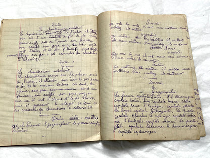 1920s - French School Notebook - Young Girl's Handwritten Composition Book, Grammar & Math Exercises - Vintage French Ephemera