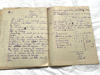 1920s - French School Notebook - Young Girl's Handwritten Composition Book, Grammar & Math Exercises - Vintage French Ephemera