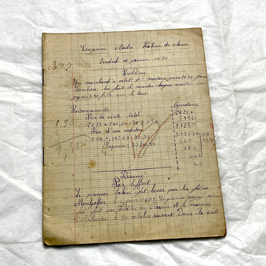 1920s - Authentic French School Girl's School Notebook - Vintage French Ephemera - Handwritten Homework - 1925 Dated Pages