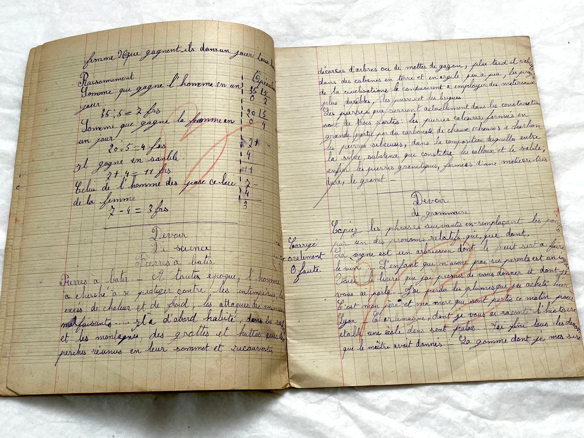 1920s - Authentic French School Girl's School Notebook - Vintage French Ephemera - Handwritten Homework - 1925 Dated Pages