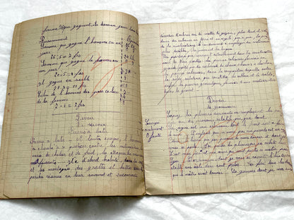 1920s - Authentic French School Girl's School Notebook - Vintage French Ephemera - Handwritten Homework - 1925 Dated Pages