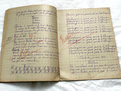 1920s - Authentic French School Girl's School Notebook - Vintage French Ephemera - Handwritten Homework - 1925 Dated Pages
