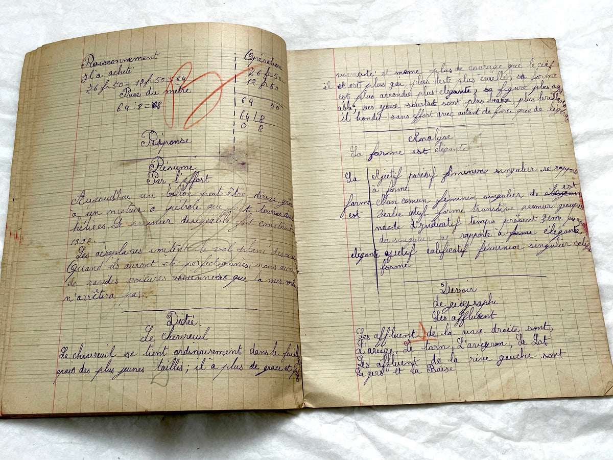 1920s - Authentic French School Girl's School Notebook - Vintage French Ephemera - Handwritten Homework - 1925 Dated Pages