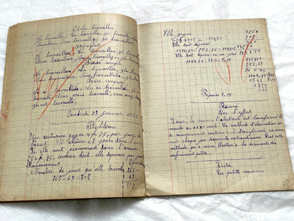 1920s - Authentic French School Girl's School Notebook - Vintage French Ephemera - Handwritten Homework - 1925 Dated Pages