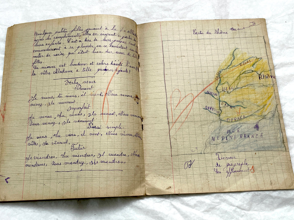 1920s - Authentic French School Girl's School Notebook - Vintage French Ephemera - Handwritten Homework - 1925 Dated Pages