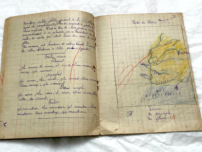 1920s - Authentic French School Girl's School Notebook - Vintage French Ephemera - Handwritten Homework - 1925 Dated Pages