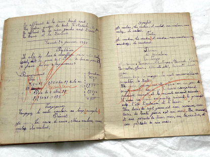 1920s - Authentic French School Girl's School Notebook - Vintage French Ephemera - Handwritten Homework - 1925 Dated Pages