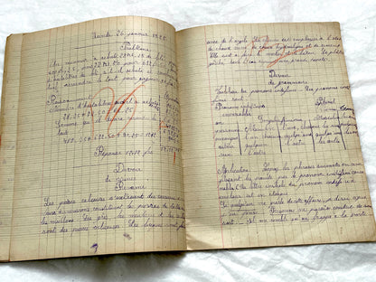 1920s - Authentic French School Girl's School Notebook - Vintage French Ephemera - Handwritten Homework - 1925 Dated Pages