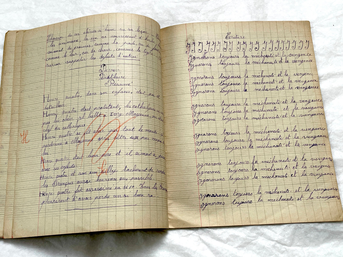 1920s - Authentic French School Girl's School Notebook - Vintage French Ephemera - Handwritten Homework - 1925 Dated Pages