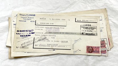1950s - Lot of 6 Vintage French Bills of Exchange – Handwritten Commercial Documents with Stamps